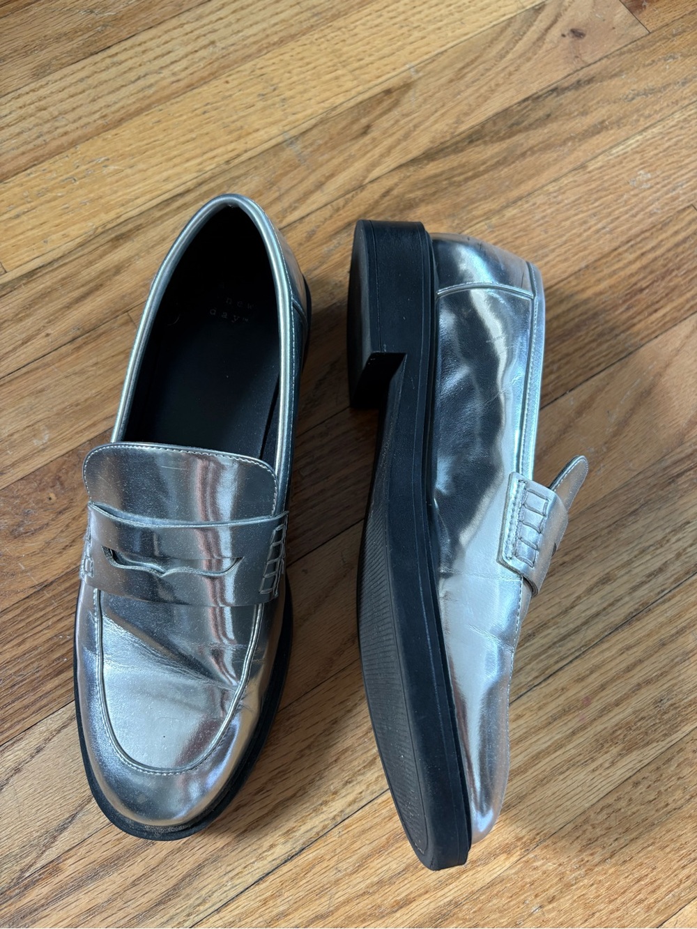 Metallic Silver Penny Loafers